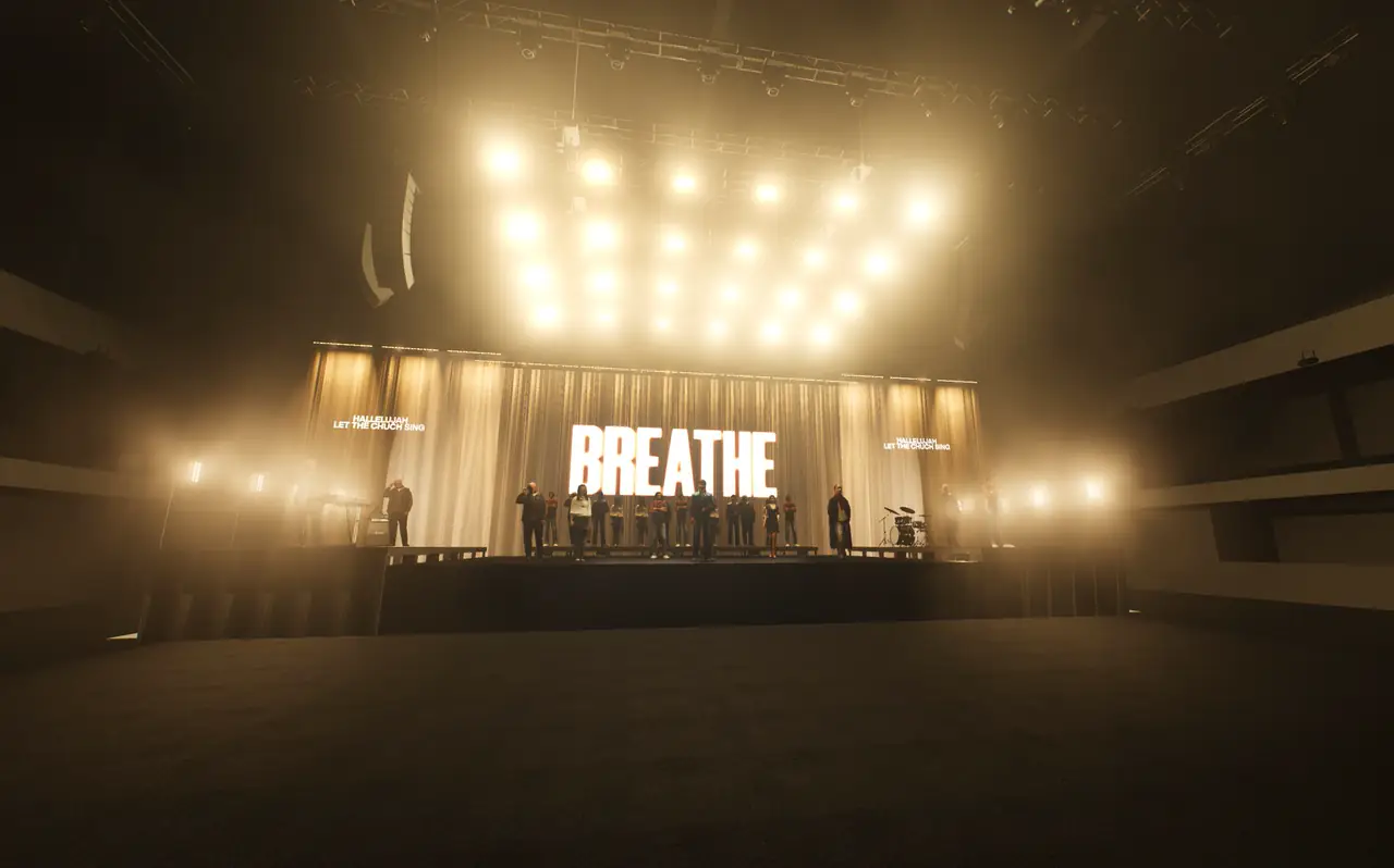 Design render: lyric strip look reading BREATHE and HALLELUJAH LET THE CHURCH SING
