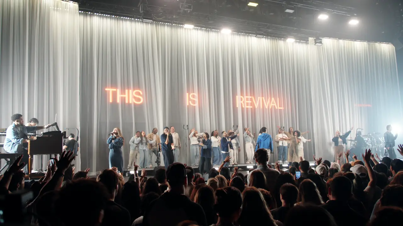 Here Comes The Church: THIS IS REVIVAL through the drape above the choir and crowd