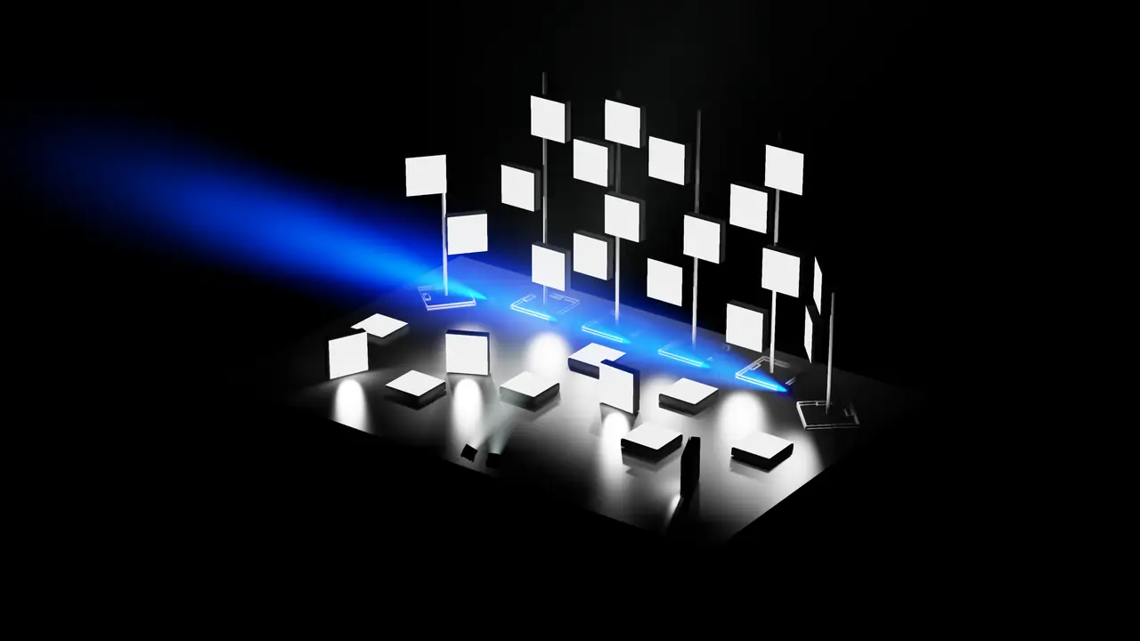Isometric design render of the modular LED rig and stage